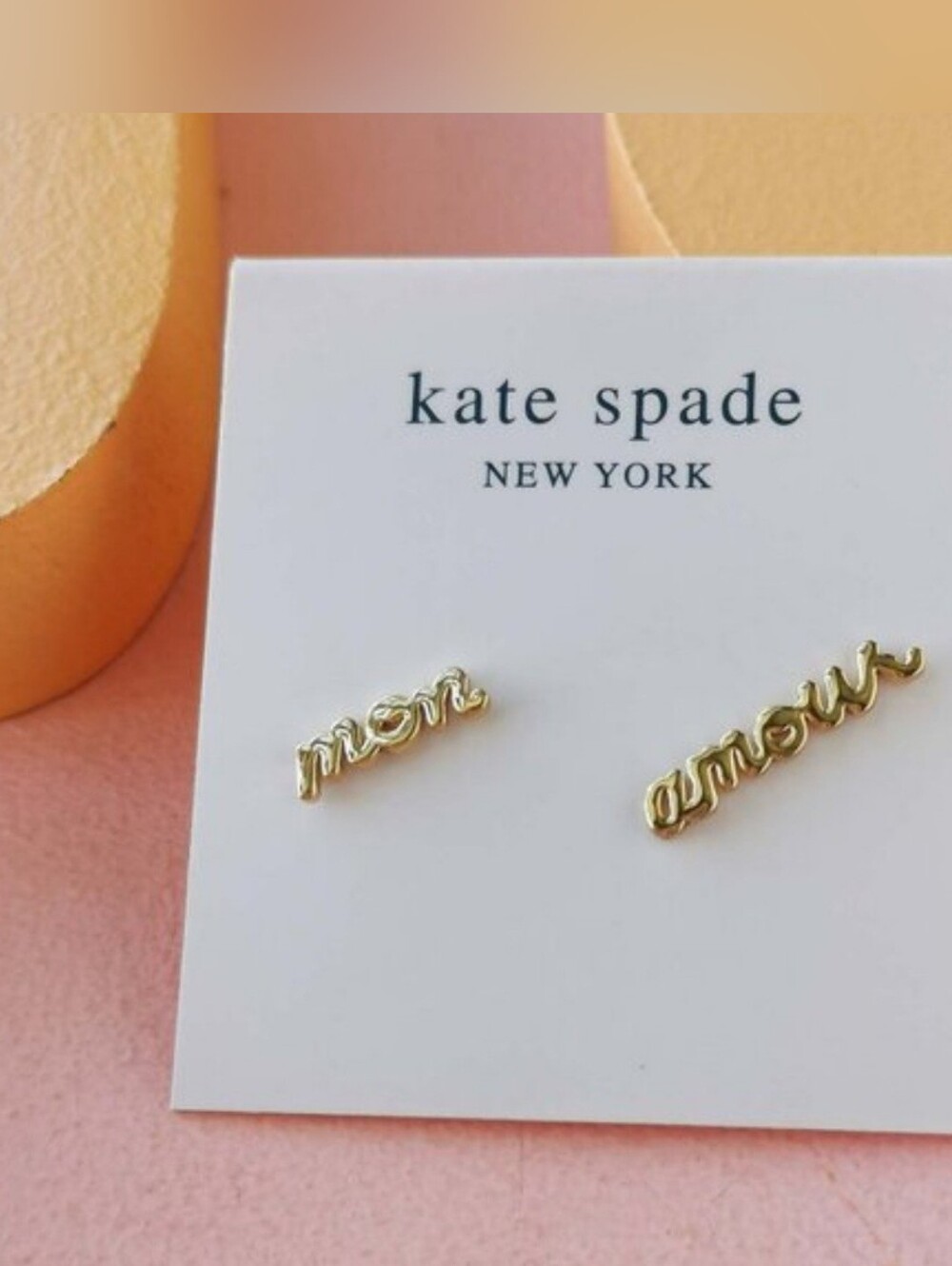 Kate Spade Gold Earrings 'mon'  'amour' My Love